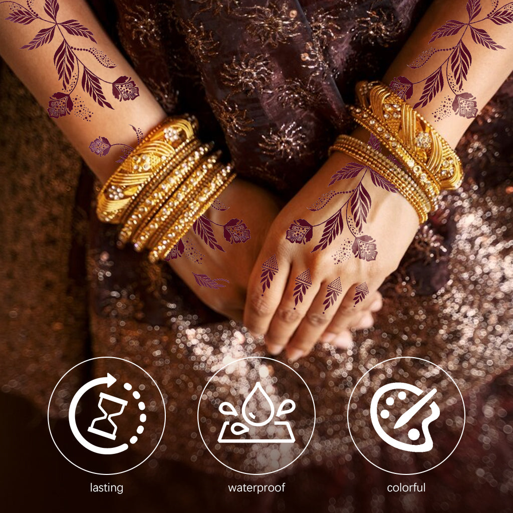 MAYCREATE 6 Sheet Henna Tattoo Stickers Assorted Floral Henna Patterns Tattoo Stickers Waterproof Henna Tattoo Stickers for Arm, Hands, Feet Temporary Henna Tattoos Stickers MAYCREATE 6 Sheet Henna Tattoo Stickers Assorted Floral Henna Patterns Tattoo Stickers Waterproof Henna Tattoo Stickers for Arm, Hands, Feet Temporary Henna Tattoos Stickers